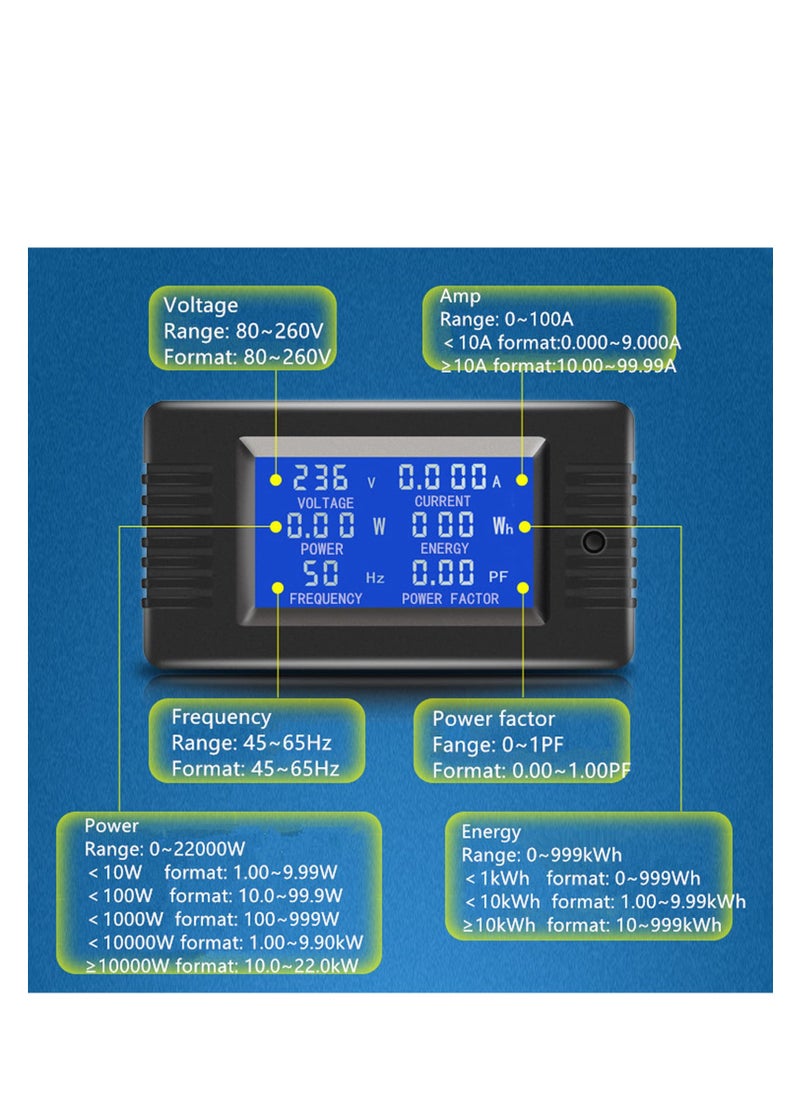 Generic AC Power Meter with Color LCD Display, 100A Current Voltage Energy Monitor, Digital Ammeter Voltmeter with Split Core Transformer, 80-260V  - Image 4