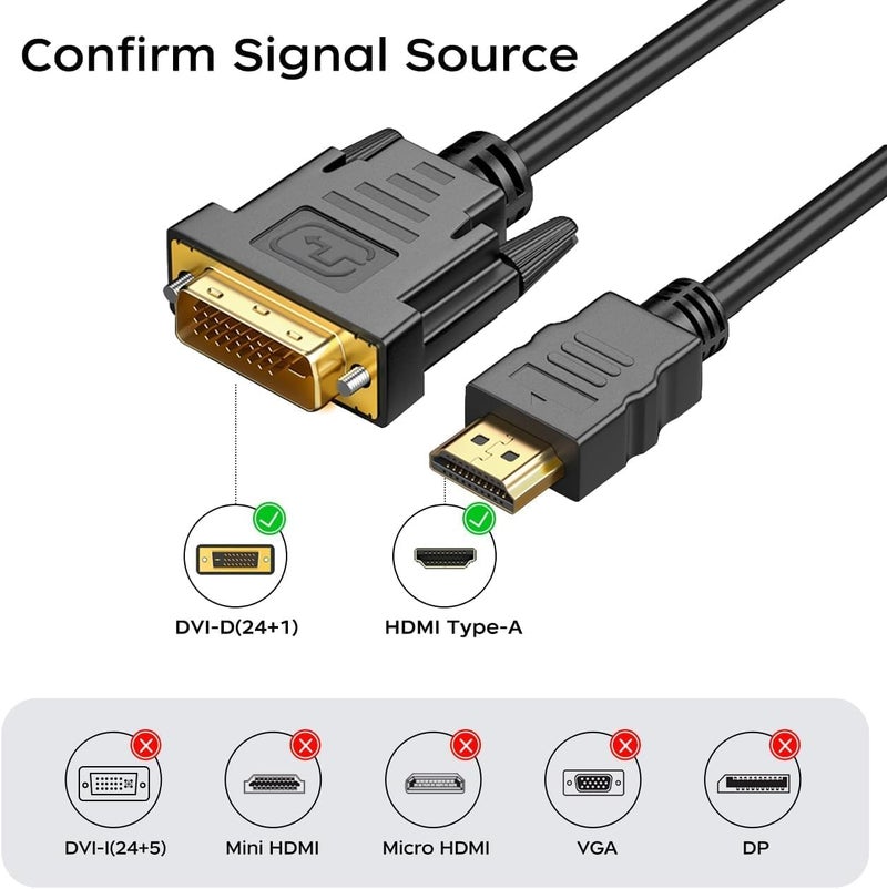 ETZIN ETZIN DVI to HDMI Cable, 5ft HDMI Male to DVI Male Bi-Directional Adapter Cable, HDMI to DVI-D 24+1 High Speed Cable Support 1080P HD for Raspberry Pi, Roku, Xbox One, PS5 EPL-1203H - Image 5