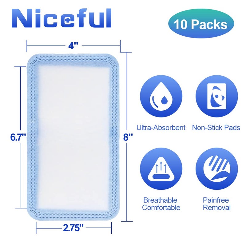 Niceful Super Absorbent Wound Dressing 4" x 8" (10 Pcs) â€“ Non Stick Gauze Pads for Wound Care, Heavy Exudate Large Bandages for Pressure Ulcers, Bedsores, Diabetic Foot Ulcers - Image 2