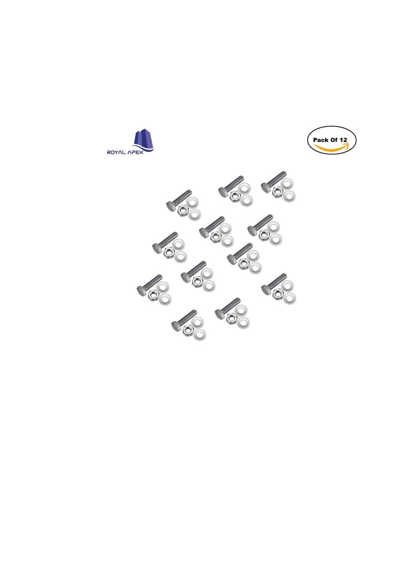12 pcs Hex Head Screw Bolts Nuts & Washers Fully Thread GI Plain Finish Bolt Set. (6, 120MM) - Image 2
