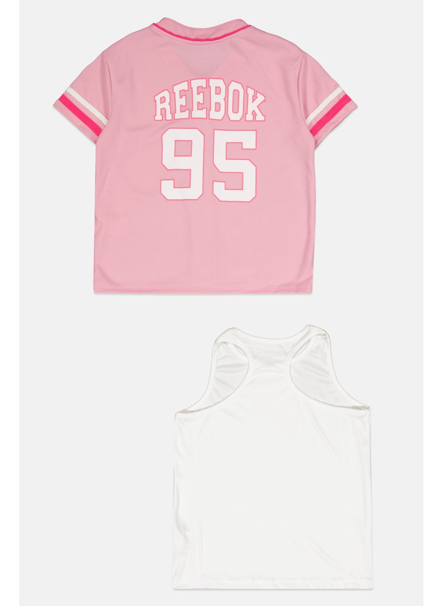 Reebok Kids Girl 2 Pieces Brand Logo Sportswear Tops, Pink/White  - Image 2