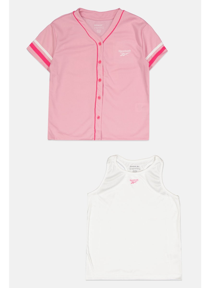 Reebok Kids Girl 2 Pieces Brand Logo Sportswear Tops, Pink/White  - Image 1