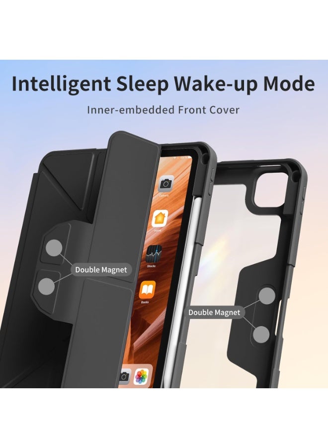 TIGER Premium Clear Transparent iPad Case with Pen Holder & Multi-Angle Stand Compatible with iPad Air 11" 7th Gen (M3 2025) / 6th Gen (M2 2024) / Air 5th & 4th Gen 10.9" / iPad Pro 11" 4th, 3rd, 2nd, 1st Gen – Slim Protective Black Frame, Flexible TPU Back, Adjustable Viewing Angles - Image 3