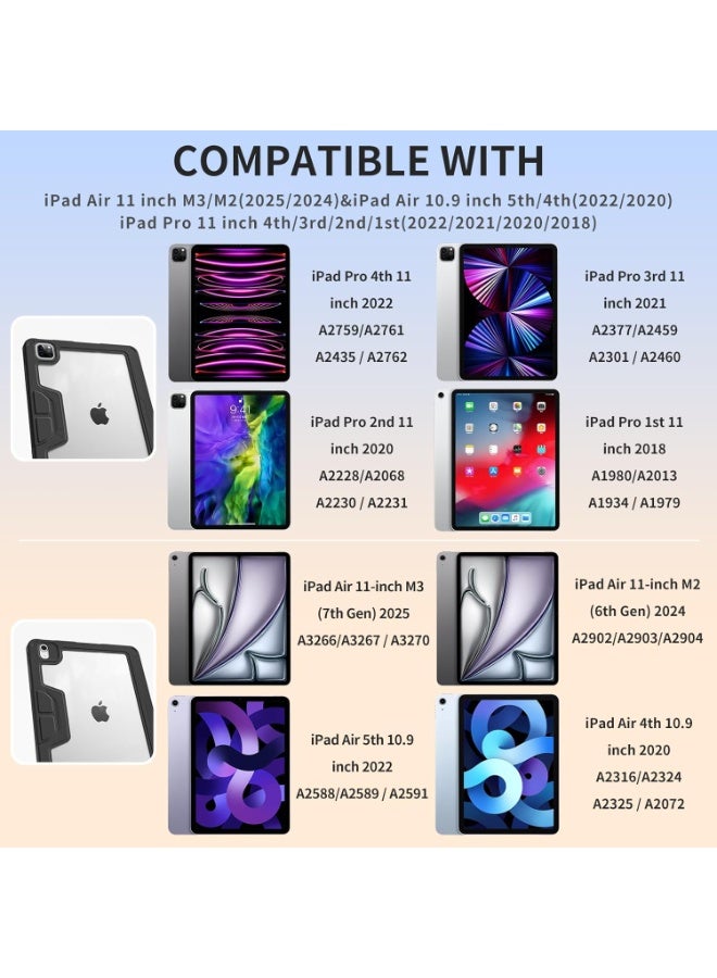 TIGER Premium Clear Transparent iPad Case with Pen Holder & Multi-Angle Stand Compatible with iPad Air 11" 7th Gen (M3 2025) / 6th Gen (M2 2024) / Air 5th & 4th Gen 10.9" / iPad Pro 11" 4th, 3rd, 2nd, 1st Gen – Slim Protective Black Frame, Flexible TPU Back, Adjustable Viewing Angles - Image 2