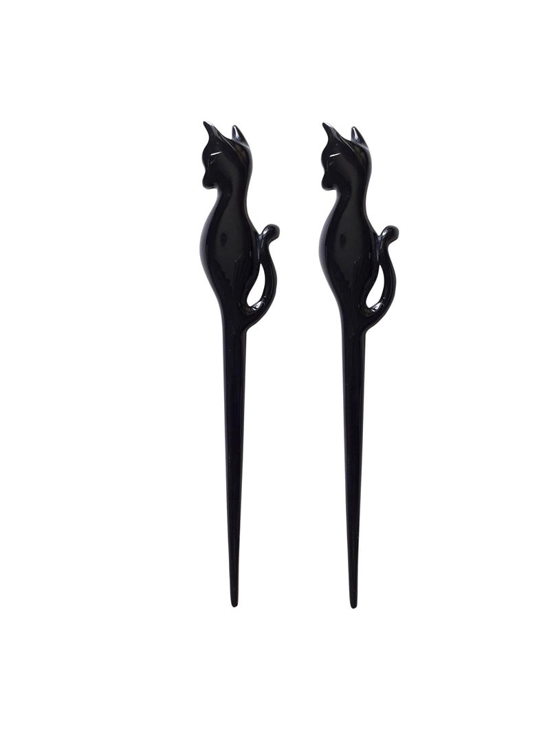 Marycrafts - Marycrafts Horn Cat Hair Sticks For Buns Hair Fork For Long Hair Women Set 2 Pcs Black - Image 1