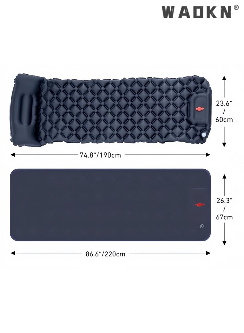 WAOKN Refuge Sleeping Mat | Single Camping Sleeping Mat | Ultralight Camping Mat with Pillow | Built-in Foot Pump Inflatable Sleeping Mat | 40D Nylon TPU Camping Air Mattress, Camping Bed, Camping Mattress, Sleeping Pad | Lightweight and Portable | Waterproof Tear-Resistant for 1-2 People, Suitable for Camping, Backpacking, Hiking, Tent Camping（blue） - Image 3