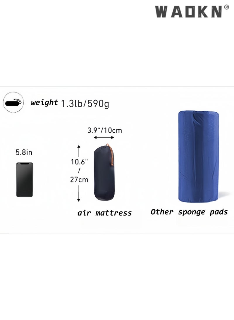 WAOKN Refuge Sleeping Mat | Single Camping Sleeping Mat | Ultralight Camping Mat with Pillow | Built-in Foot Pump Inflatable Sleeping Mat | 40D Nylon TPU Camping Air Mattress, Camping Bed, Camping Mattress, Sleeping Pad | Lightweight and Portable | Waterproof Tear-Resistant for 1-2 People, Suitable for Camping, Backpacking, Hiking, Tent Camping（blue） - Image 4