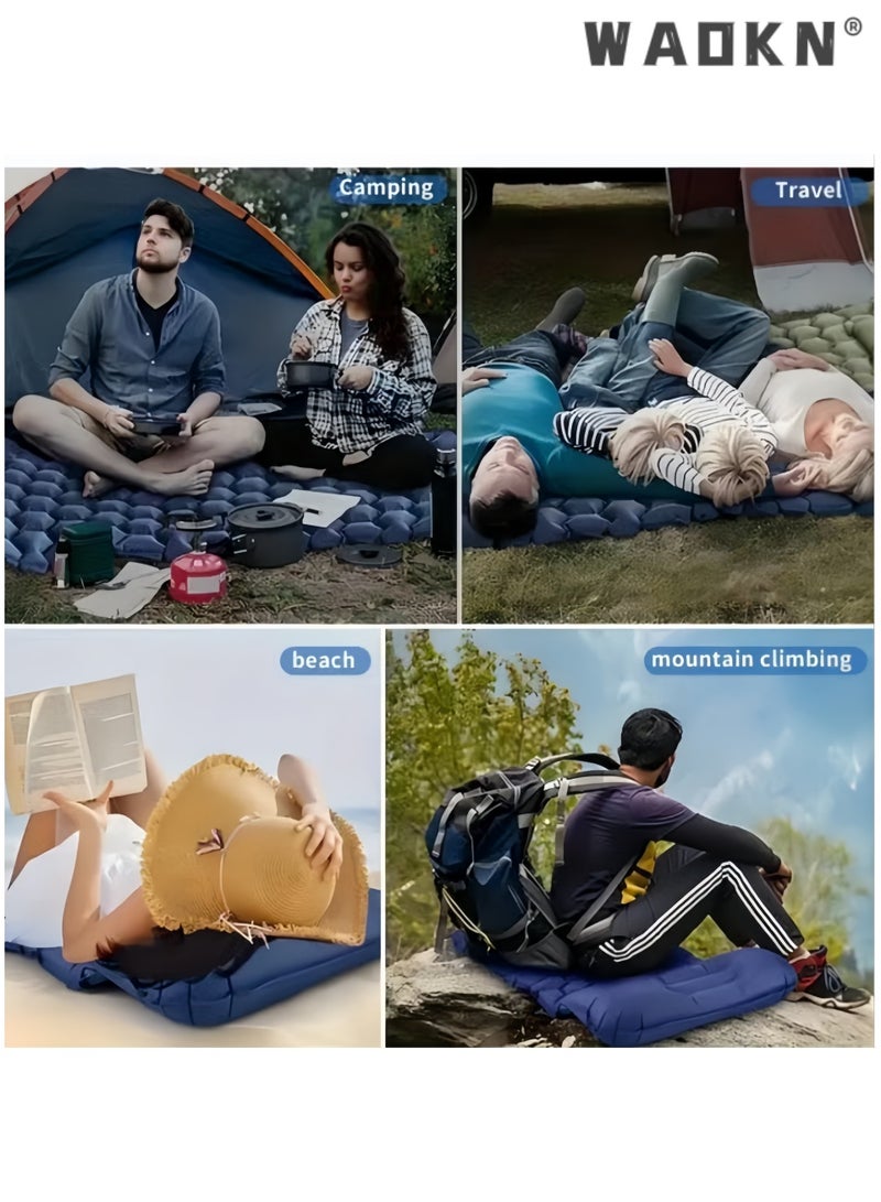 WAOKN Refuge Sleeping Mat | Single Camping Sleeping Mat | Ultralight Camping Mat with Pillow | Built-in Foot Pump Inflatable Sleeping Mat | 40D Nylon TPU Camping Air Mattress, Camping Bed, Camping Mattress, Sleeping Pad | Lightweight and Portable | Waterproof Tear-Resistant for 1-2 People, Suitable for Camping, Backpacking, Hiking, Tent Camping（blue） - Image 2
