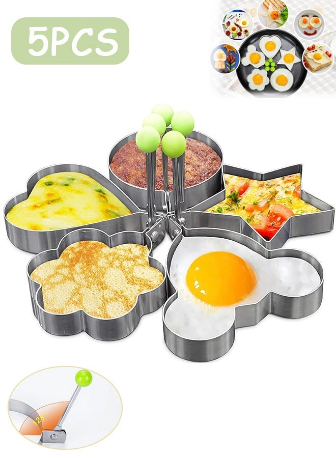 إم إكس إن 5 PCS قوالب البيض من الفولاذ المقاوم للصدأ، شابر البيض صانع الفطائر مع مقبض، قالب الفطائر من الفولاذ المقاوم للصدأ لبيض البيض والبيض المقلي - Image 1