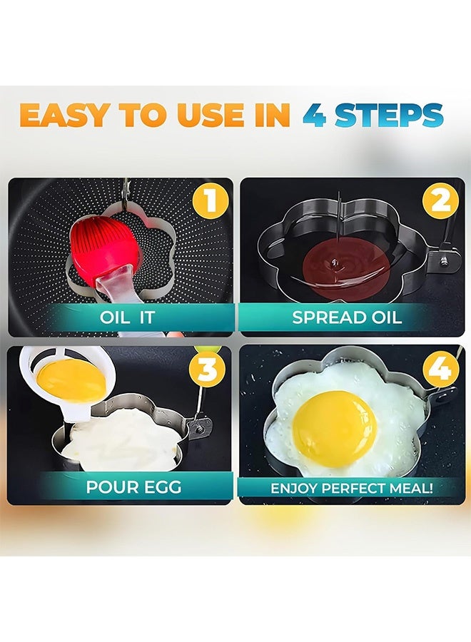 إم إكس إن 5 PCS قوالب البيض من الفولاذ المقاوم للصدأ، شابر البيض صانع الفطائر مع مقبض، قالب الفطائر من الفولاذ المقاوم للصدأ لبيض البيض والبيض المقلي - Image 3