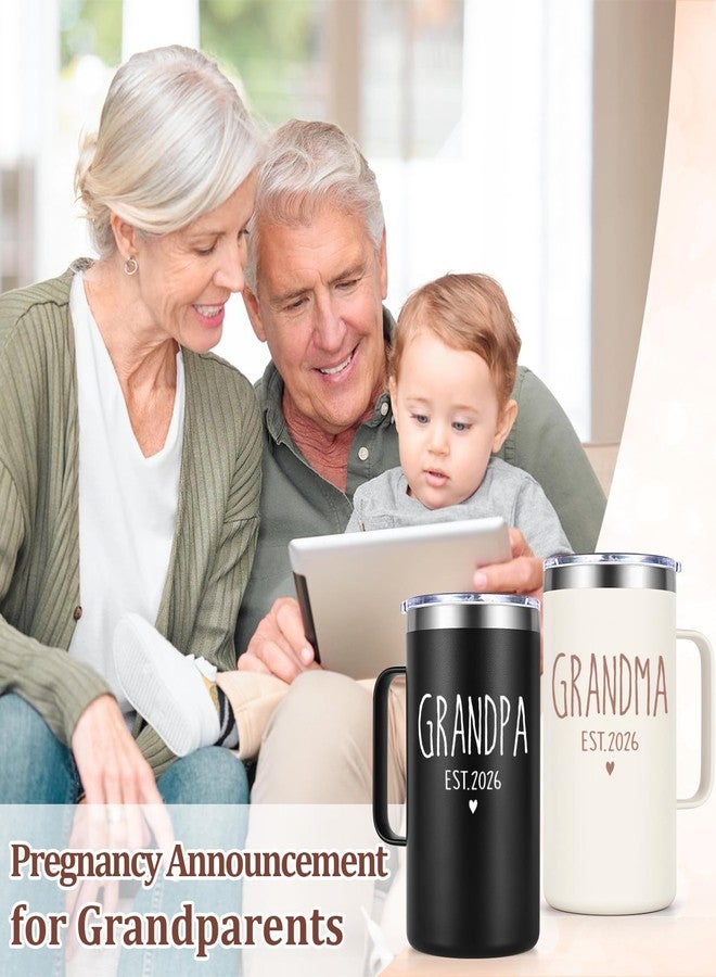 Lifecapido إعلان حمل للأجداد، طقم أكواب قهوة معزولة سعة 20 أونصة للجدة والجد 2026، هدايا للجدة والجد، هدايا بمناسبة الترقية إلى أجداد، إعلان مولود جديد للأجداد، أسود وكريمي - Image 2
