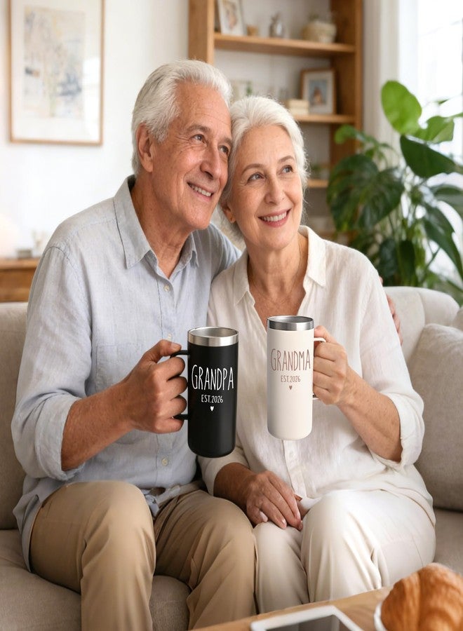 Lifecapido إعلان حمل للأجداد، طقم أكواب قهوة معزولة سعة 20 أونصة للجدة والجد 2026، هدايا للجدة والجد، هدايا بمناسبة الترقية إلى أجداد، إعلان مولود جديد للأجداد، أسود وكريمي - Image 3
