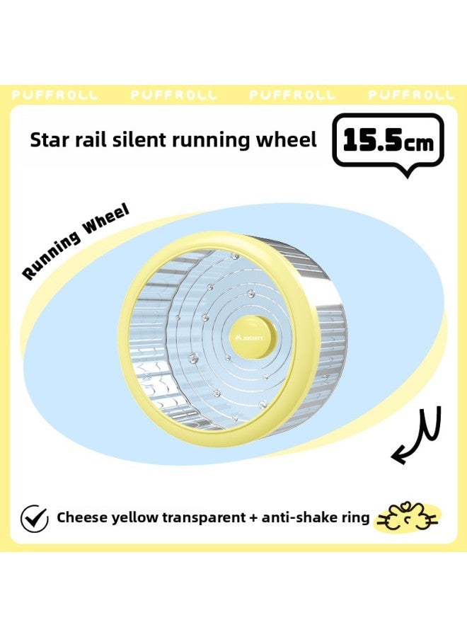 Hamster Running Wheel Ultra-quiet Golden Bear Roller Suspension Bracket To Relieve Boredom Running Anti-throw Sports Toys-Color:Star Rail Running Wheel 15.5cm Yellow Transparent + Anti-shake Ring  - Image 1
