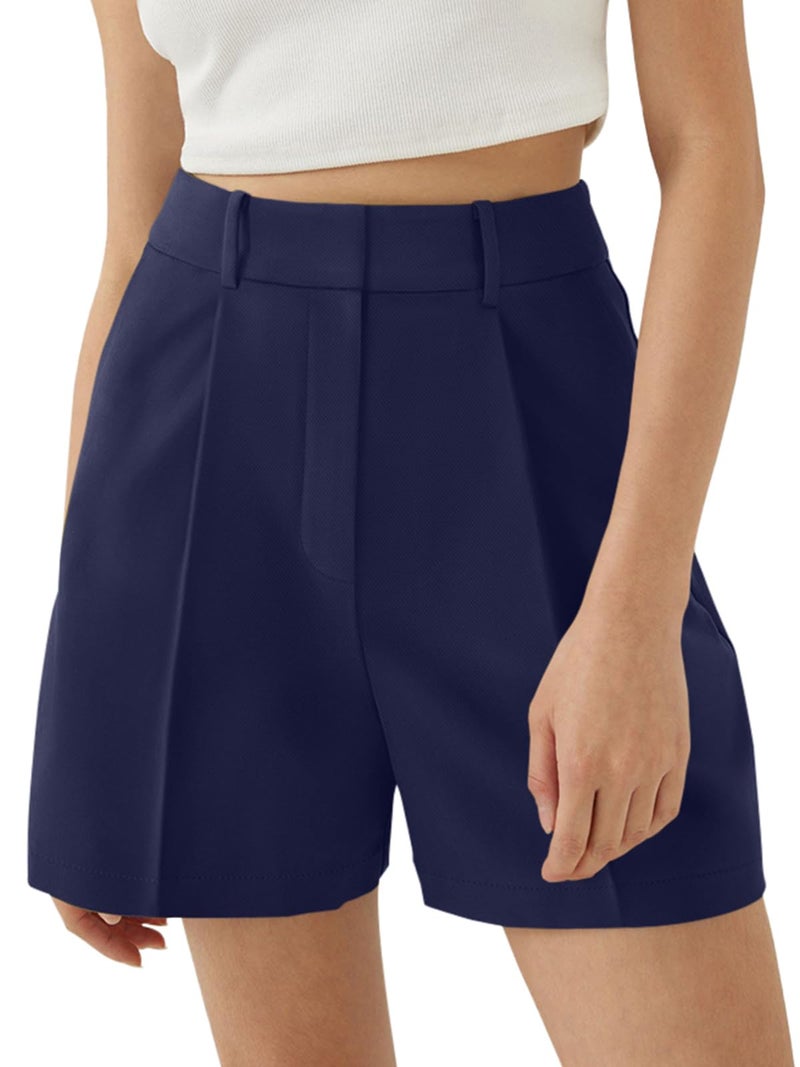 NIMIN Shorts for Women High Waisted Dressy Tailored Work Shorts Pleated Business Casual Work Office 2025 Summer Trendy Trouser Linen Shorts Navy Blue Medium - Image 2