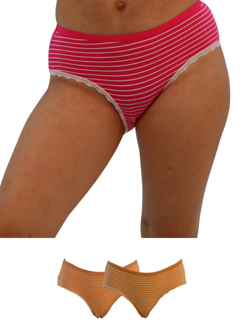 JOANNA JOANNA 108273 Women's Striped Lace Leg Opening Design Mid Rise 3-Pack Panties, Multicolor  - Image 1