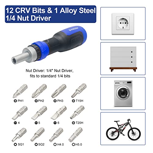 SHARDEN Ratcheting Screwdriver 13-in-1 Ratchet Screwdriver Set Multi Bit Screw Driver All in One Screwdriver with Torx Security, Flat Head, Phillips, Hex, Square and 1/4 Nut Driver - Image 2