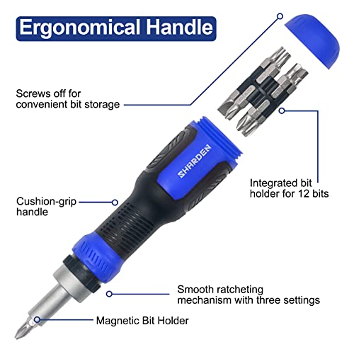 SHARDEN Ratcheting Screwdriver 13-in-1 Ratchet Screwdriver Set Multi Bit Screw Driver All in One Screwdriver with Torx Security, Flat Head, Phillips, Hex, Square and 1/4 Nut Driver - Image 3