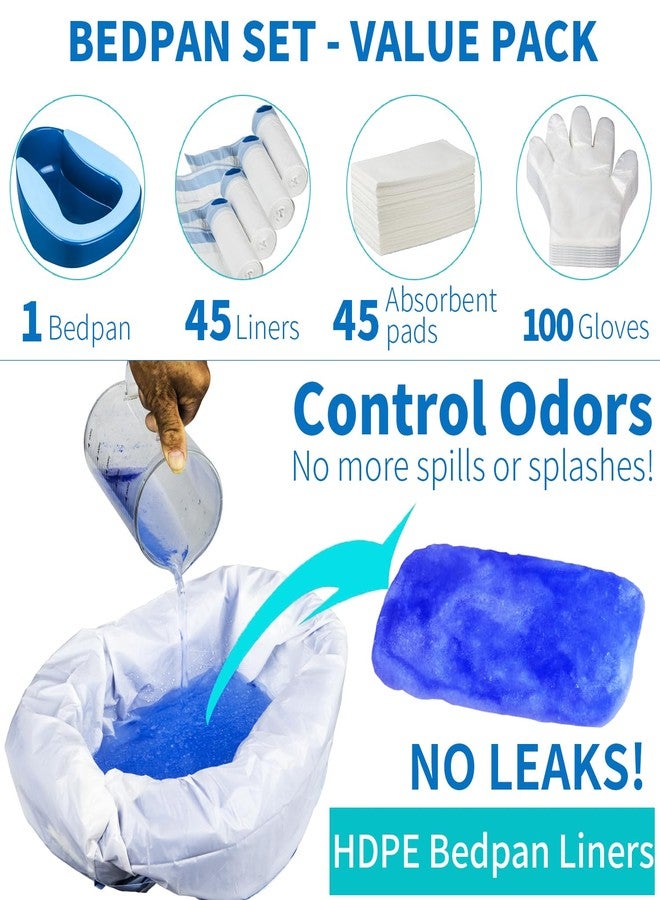 MINIVON Bedpan Set with 45 Disposable Liners, 45 Absorbent Pads, 100 Gloves, and 1 Bedpan Mat - Bed Pan for Elderly, Women, Men, and Seniors - Portable Bedpan with Liners for Liquid Waste - Image 2