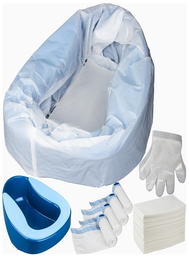 MINIVON Bedpan Set with 45 Disposable Liners, 45 Absorbent Pads, 100 Gloves, and 1 Bedpan Mat - Bed Pan for Elderly, Women, Men, and Seniors - Portable Bedpan with Liners for Liquid Waste - Image 1