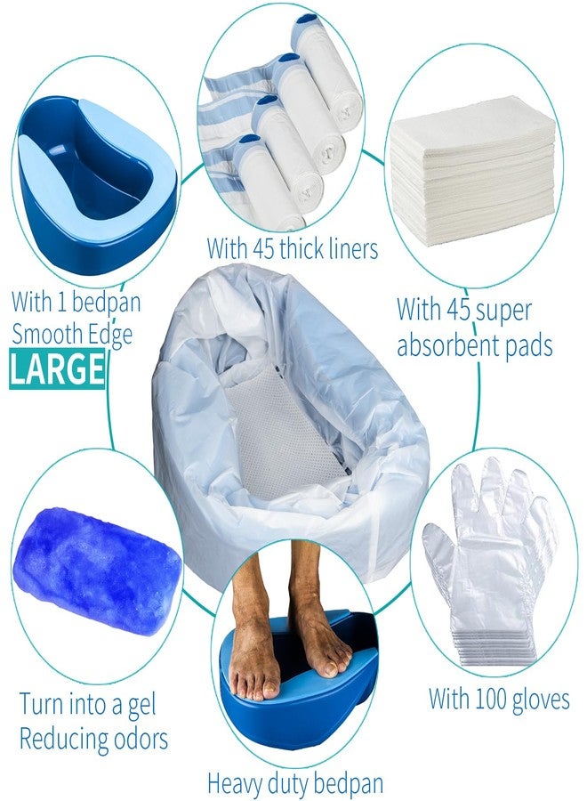 MINIVON Bedpan Set with 45 Disposable Liners, 45 Absorbent Pads, 100 Gloves, and 1 Bedpan Mat - Bed Pan for Elderly, Women, Men, and Seniors - Portable Bedpan with Liners for Liquid Waste - Image 3