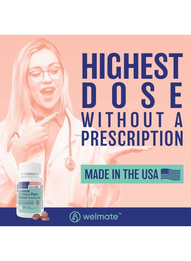 WELMATE Urinary Pain Relief | Uti Relief | Fast Acting | Discomfort & Bladder Pain Relief | Phenazopyridine Hydrochloride 99.5Mg | 72 Count Tablets - Image 3
