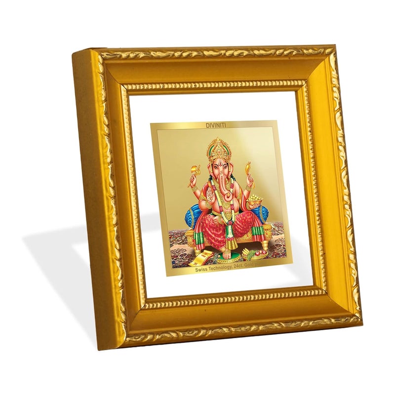 DIVINITI Ganesha Gold Plated Wall Photo Frame Table Dcor DG Frame 101 Size 1A and 24K Gold Plated Foil Religious Photo Frame Idol For Pooja Gifts Items 10 CM X 10 CM - Image 5