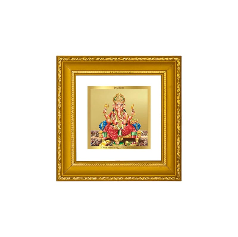DIVINITI Ganesha Gold Plated Wall Photo Frame Table Dcor DG Frame 101 Size 1A and 24K Gold Plated Foil Religious Photo Frame Idol For Pooja Gifts Items 10 CM X 10 CM - Image 2