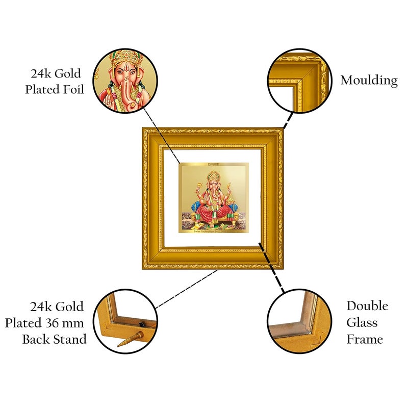 DIVINITI Ganesha Gold Plated Wall Photo Frame Table Dcor DG Frame 101 Size 1A and 24K Gold Plated Foil Religious Photo Frame Idol For Pooja Gifts Items 10 CM X 10 CM - Image 3