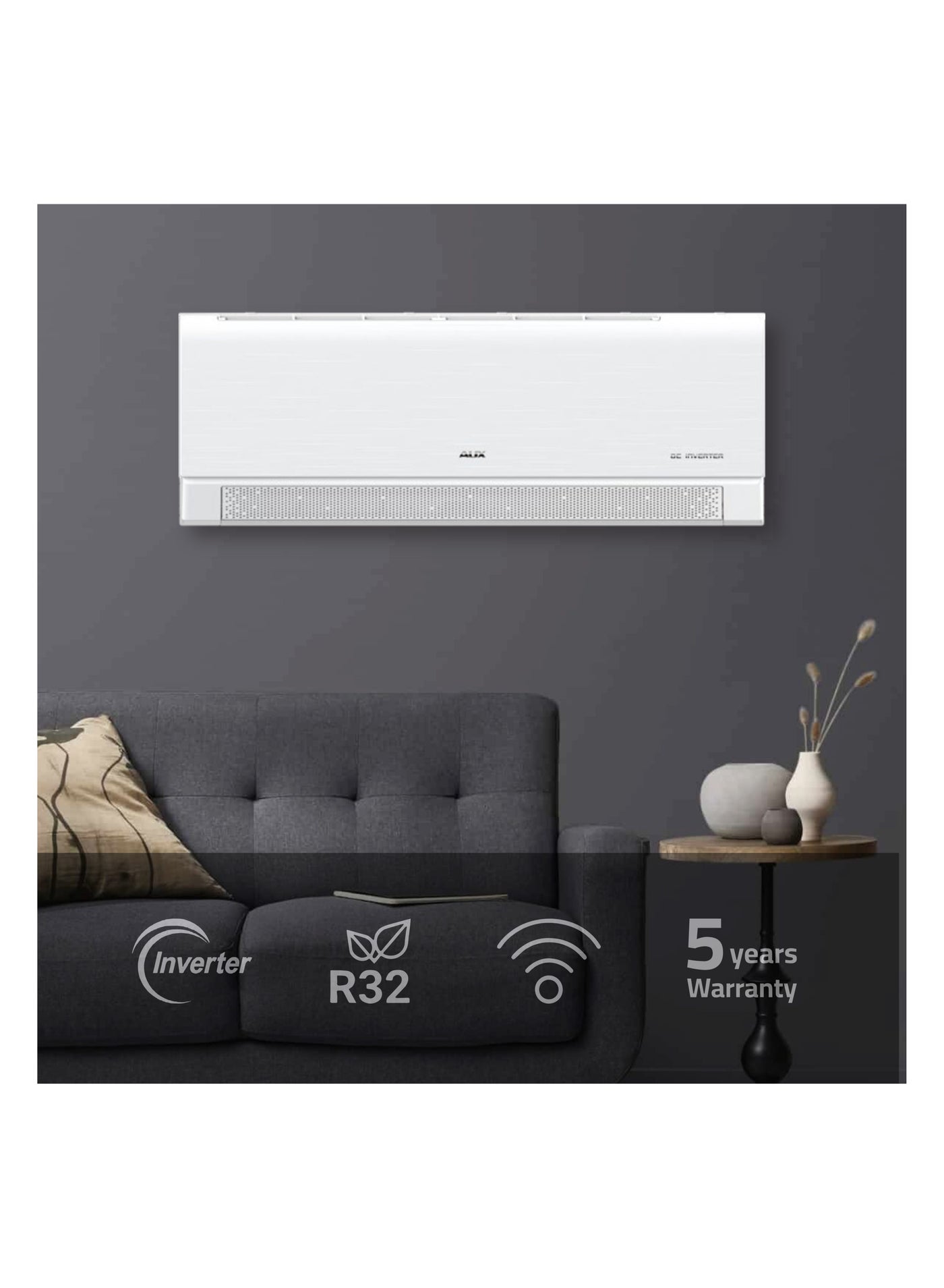AUX Split Air Conditioner, 1.5 HP, Inverter, Cooling/Heating, Model CA 12CA white