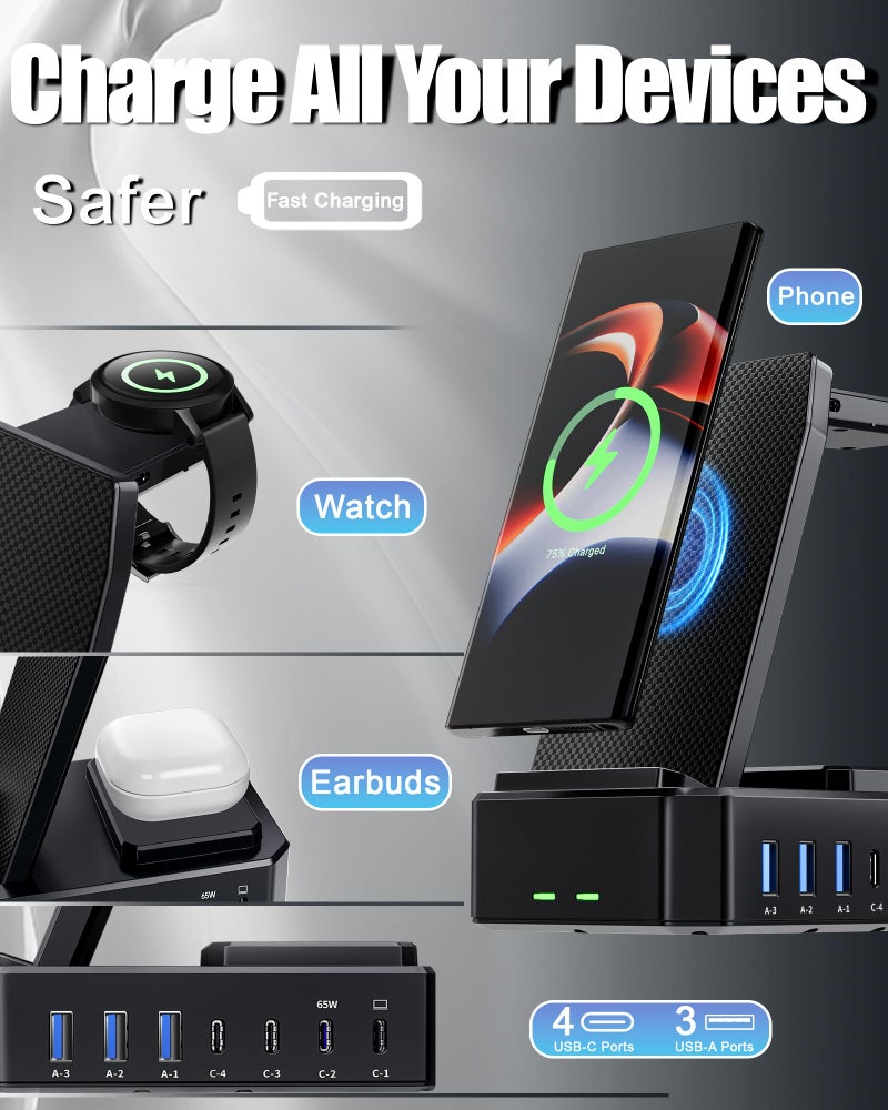 zutspzss Wireless Charger for Samsung,300W 10 in 1 Wireless Charging Station, 65W USB C Fast Charging Stand for Samsung S25 Ultra/S24/S23/S22/Note 20,Galaxy Watch Ultra7/6/5,Galaxy Buds(Not for Apple Watch) - Image 2
