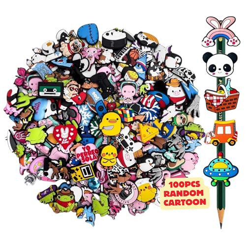 Ella & Emma 100PCS Mixed Anime Cartoon Pencil Toppers - Kawaii Pen Charms for Boys and Girls, Cute Classroom Rewards and Prizes for Students, Pencil Decorations for School Supplies, Kids Incentives - Image 1