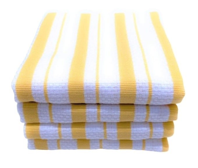 CLASSIC STRIPE KITCHEN DISH TOWELS SET OF 4 LEMON YELLOW