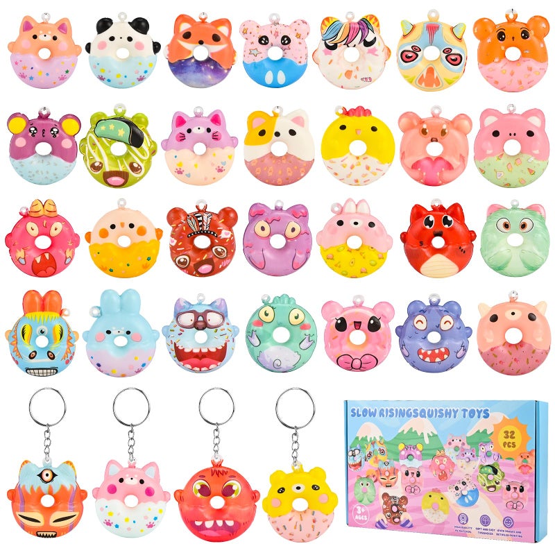 GOLDGE 32 Pcs Squishy Donut Keychains Not Attached Colorful Party Favors Goodie Bag Pinata Stuffers Classroom Carnival Prizes Treasure Box Toys for Kids 32 Pcs Squishy Donut Keychains - Image 3