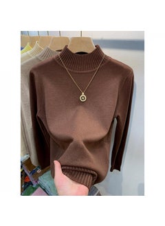 Yellow Long Sleeve Knitted Top 2024 Autumn/Winter New Style Loose Fit Pullover Thick Inner Stylish Outer Wear Sweater Trendy Dark brown style