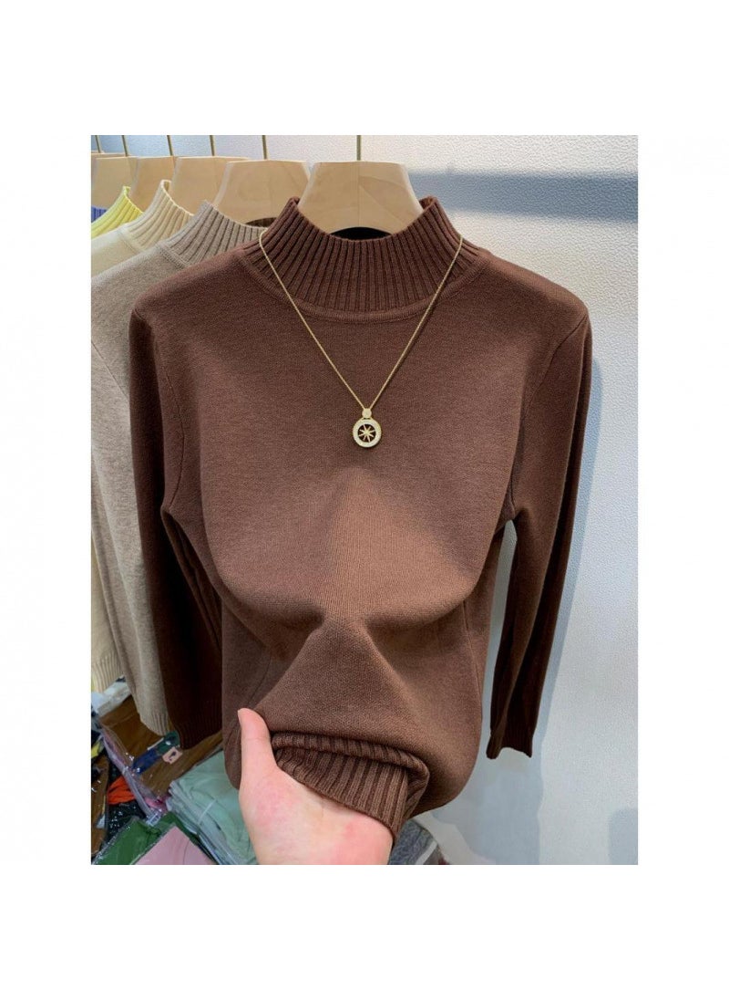 Generic - Yellow Long Sleeve Knitted Top 2024 Autumn/Winter New Style Loose Fit Pullover Thick Inner Stylish Outer Wear Sweater Trendy Dark brown style - Image 1