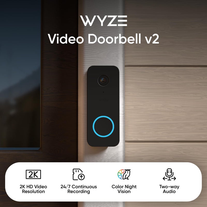 WYZE Wired Doorbell Camera v2(existing doorbell Wiring Required), 2K Security Video Doorbell, Color Night Vision, 2-Way Audio, Package Monitor, Works with Alexa & Google Assistant. Free Expert Setup - Image 2