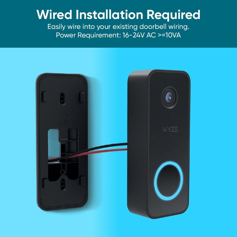 WYZE Wired Doorbell Camera v2(existing doorbell Wiring Required), 2K Security Video Doorbell, Color Night Vision, 2-Way Audio, Package Monitor, Works with Alexa & Google Assistant. Free Expert Setup - Image 5
