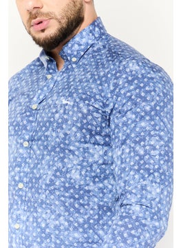 Harmont & Blaine Men Narrow Fit Chambray Print Long Sleeves Casual Shirt, Blue  - Image 3