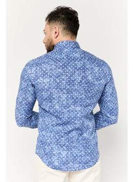 Harmont & Blaine Men Narrow Fit Chambray Print Long Sleeves Casual Shirt, Blue  - Image 4