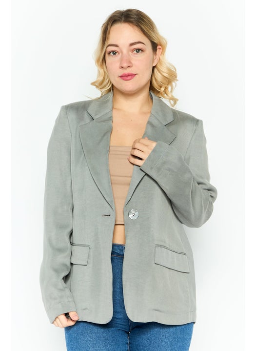 Women Regular Fit Long Sleeve Plain Blazer, Grey