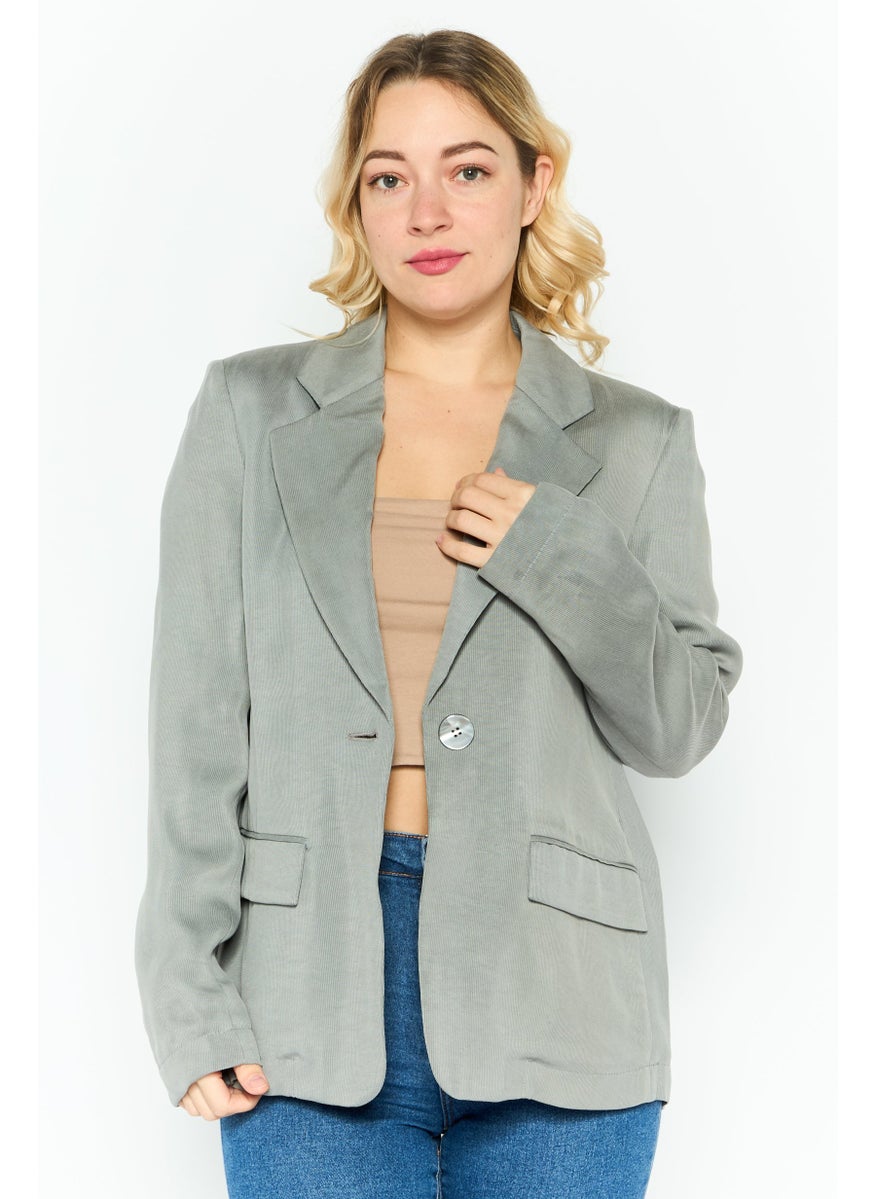 EMPORIO ARMANI - Women Regular Fit Long Sleeve Plain Blazer, Grey - Image 1