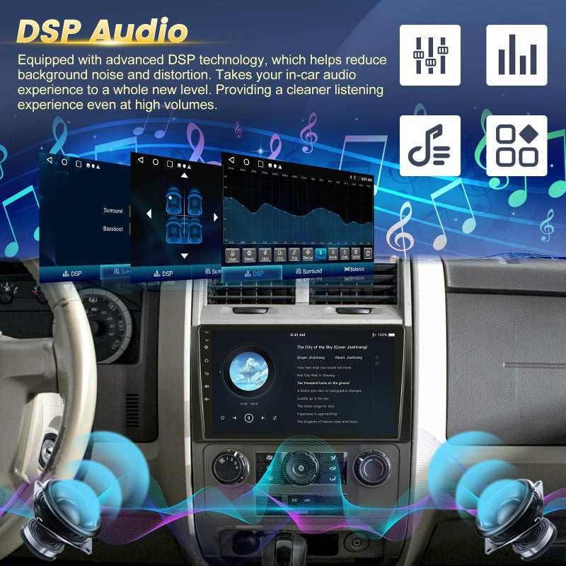 EKAT 2+64G Radio for Ford Escape Kuga Mazda Tribute 2007 2008 2009 2010 2011 2012, EKAT Android Ford Escape Car Stereo with 9 inch Touch Screen, Carplay/Android Auto/1080P/Bluetooth/WiFi - Image 5