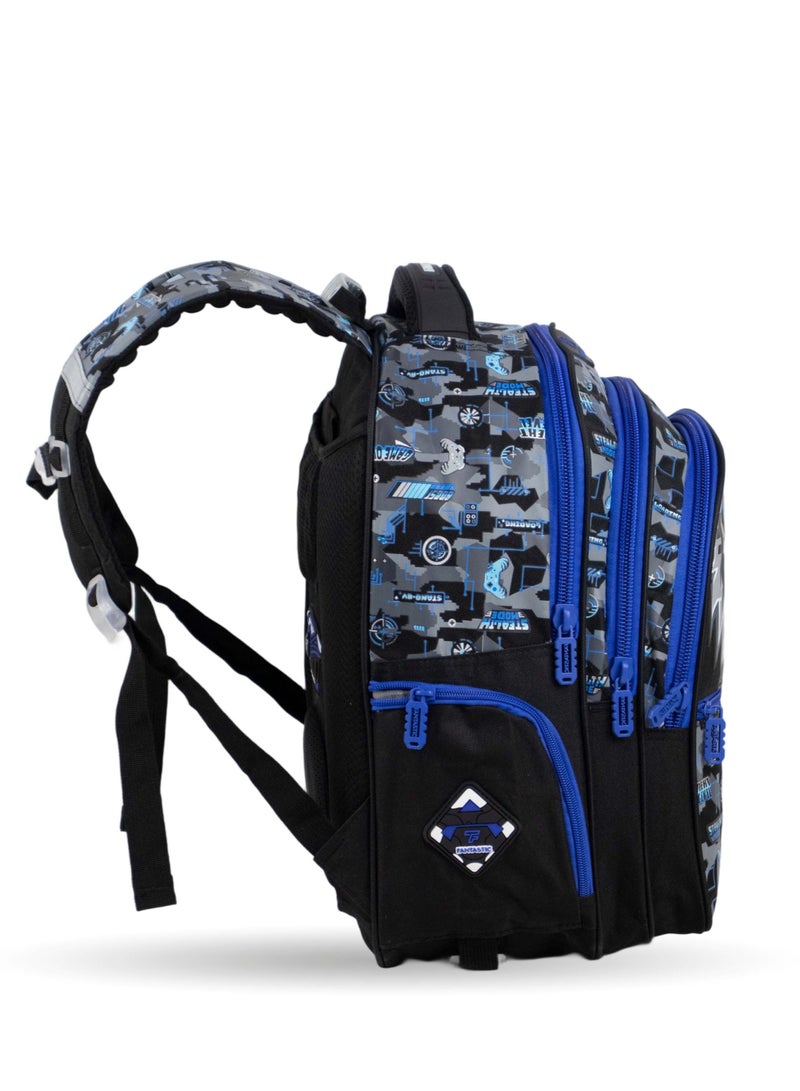 Fantastic QY001 School Backpack, Digital Tiger Design, 3 Compartments, 25L, Blue and Black, 40×30×15cm - Image 2