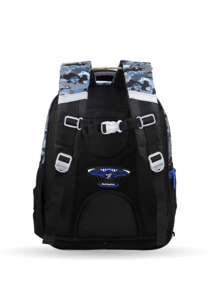 Fantastic QY001 School Backpack, Digital Tiger Design, 3 Compartments, 25L, Blue and Black, 40×30×15cm - Image 3
