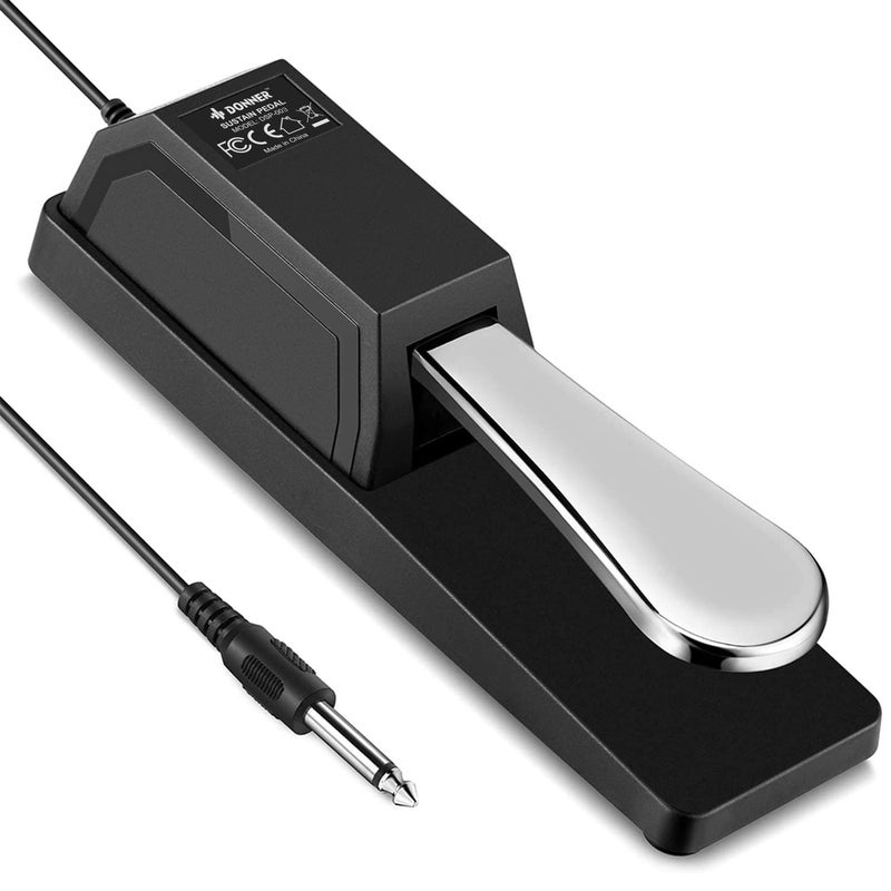 Donner DSP-003 Sustain Pedal, Universal Keyboard Piano Pedal for Digital Piano/MIDI Keyboard/Electronic Piano/Synthesizer, With Polarity Switch, 1/4"(6.35 mm) Jack, 63'' (1.6m) Cable, Straight - Image 1