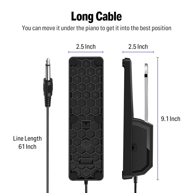 Donner DSP-003 Sustain Pedal, Universal Keyboard Piano Pedal for Digital Piano/MIDI Keyboard/Electronic Piano/Synthesizer, With Polarity Switch, 1/4"(6.35 mm) Jack, 63'' (1.6m) Cable, Straight - Image 2
