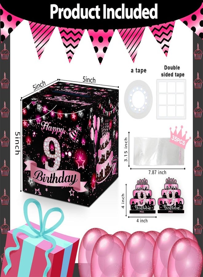 Toerifer Birthday Money Box for Cash Gift, 9th Surprise Box Explosion Gift for Girls Boys Kids, 9th Birthday Money Gift Ideas, 9 Years Old Birthday Pink Party Decor -Included 35 Bags - Image 2