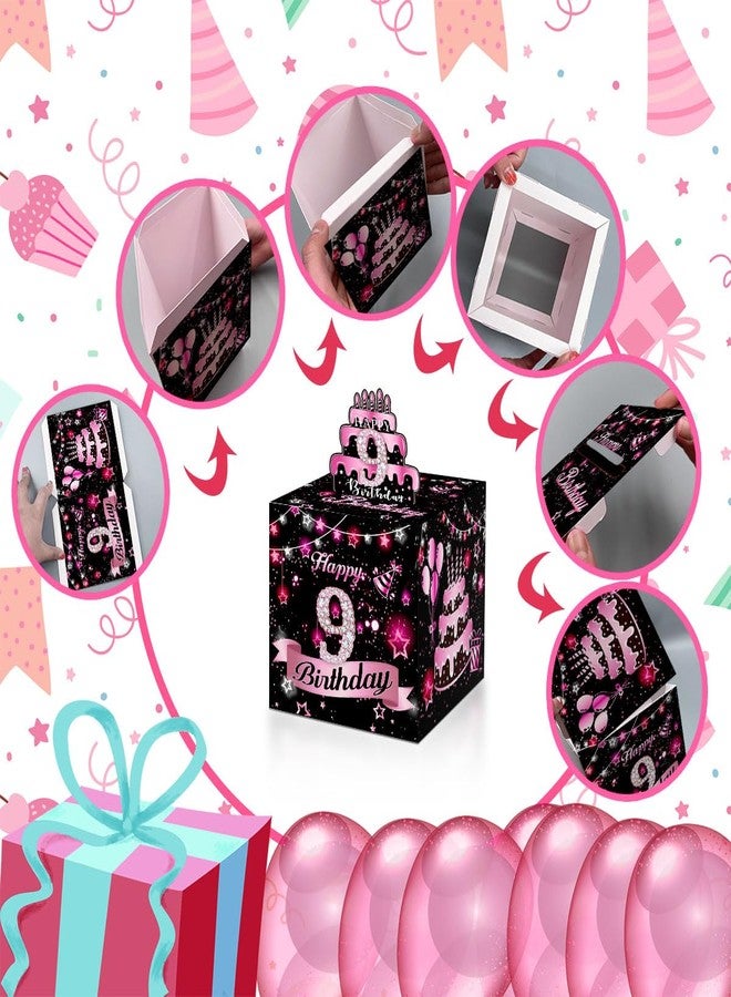 Toerifer Birthday Money Box for Cash Gift, 9th Surprise Box Explosion Gift for Girls Boys Kids, 9th Birthday Money Gift Ideas, 9 Years Old Birthday Pink Party Decor -Included 35 Bags - Image 4