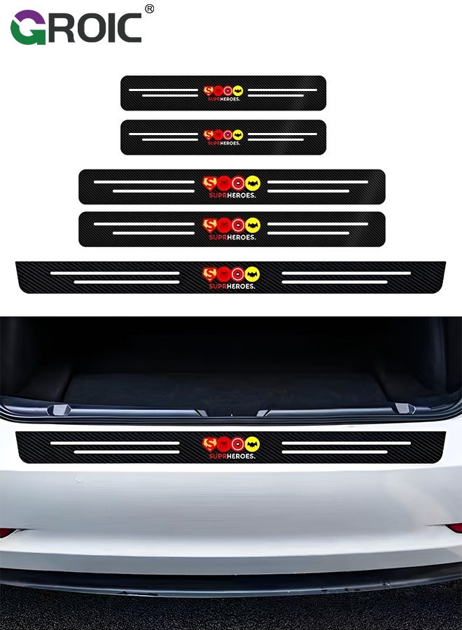 GROIC 5PCS Car Carbon Fiber Door Sill Protector Rear Bumper Protector Guard, Universal Black Rubber Scratch Resistant Umbrella Pattern, Door Sill Protector Accessories Trim Cover for SUV/Car  - Image 1