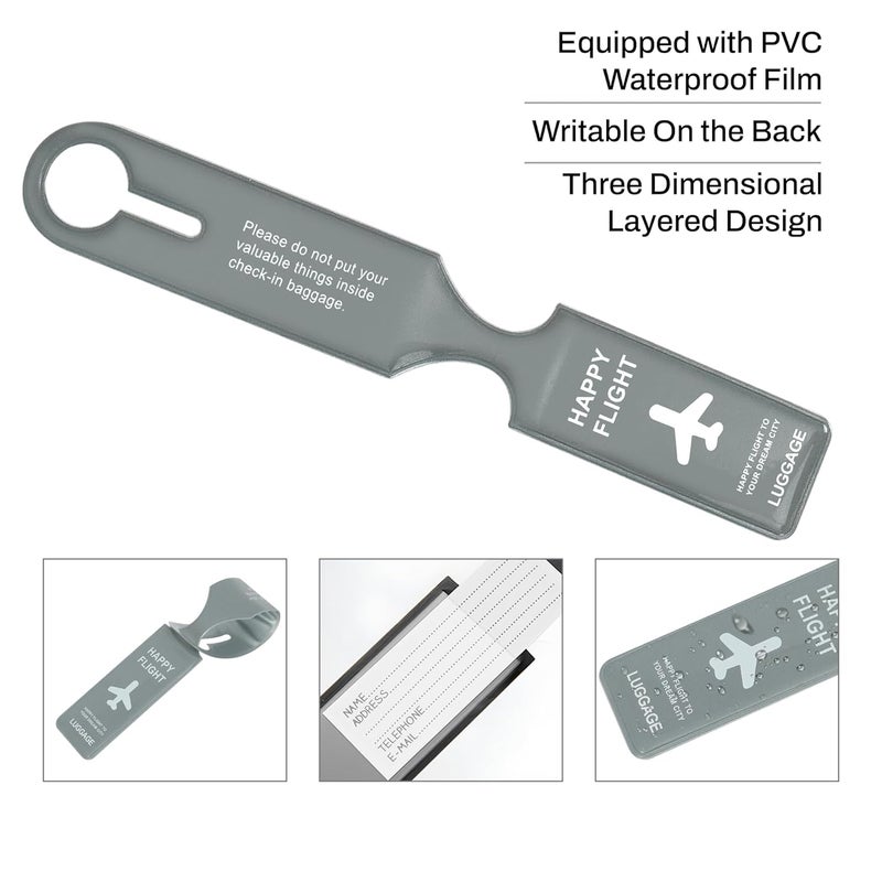 SNDIA 4 حزمة علامات الأمتعة PVC ملصقات الأمتعة للحقائب مع أسماء وعناوين وأرقام هواتف - رمادي - Image 5